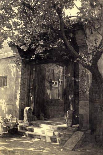 北京胡同铅笔画