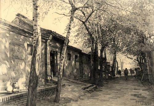 北京胡同铅笔画