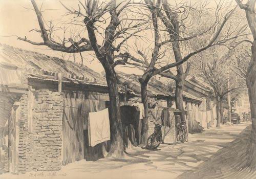 北京胡同铅笔画