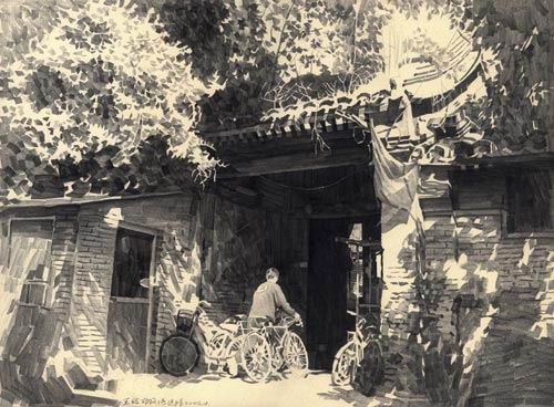 北京胡同铅笔画