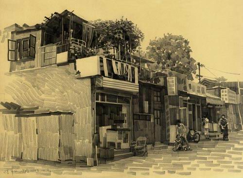 北京胡同铅笔画