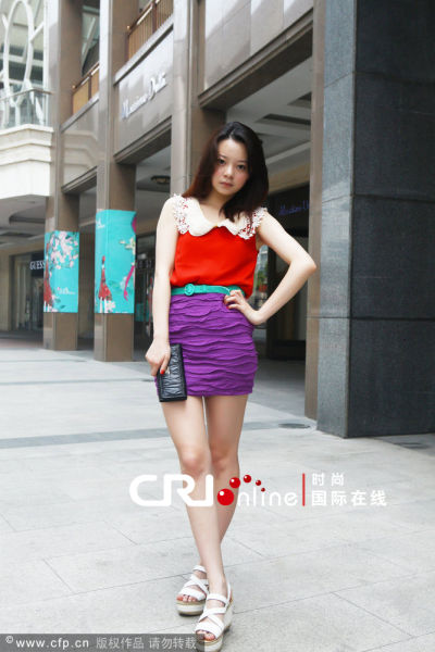 紫色层叠波浪短裙