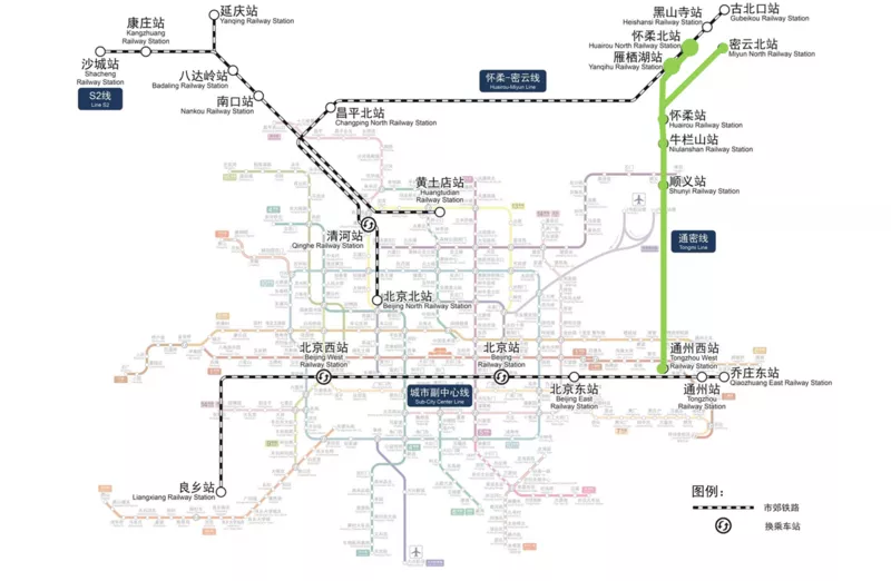 北京市郊铁路通密线线路图