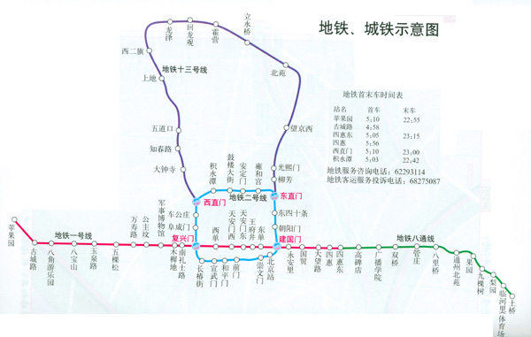北京地铁、城铁运营线路示意图