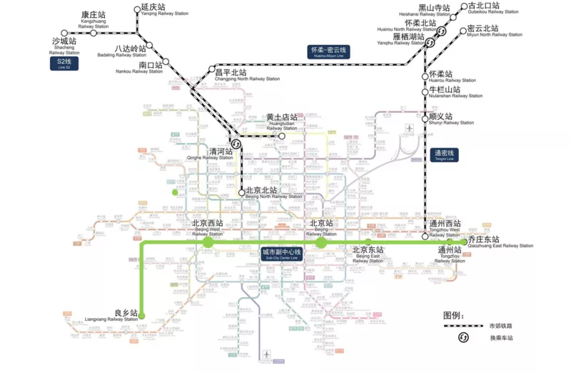 北京市郊铁路城市副中心线线路图及时刻表