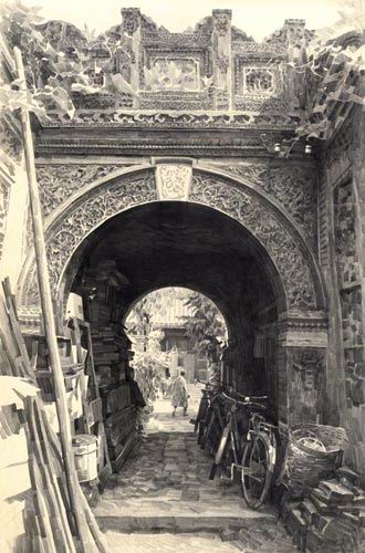 北京胡同铅笔画