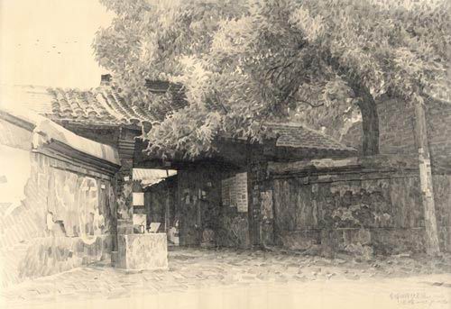 北京胡同铅笔画
