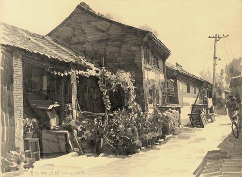 北京胡同铅笔画